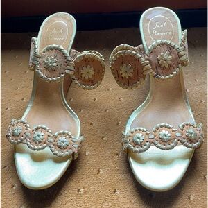 Jack Roger’s gold wedge sandal!